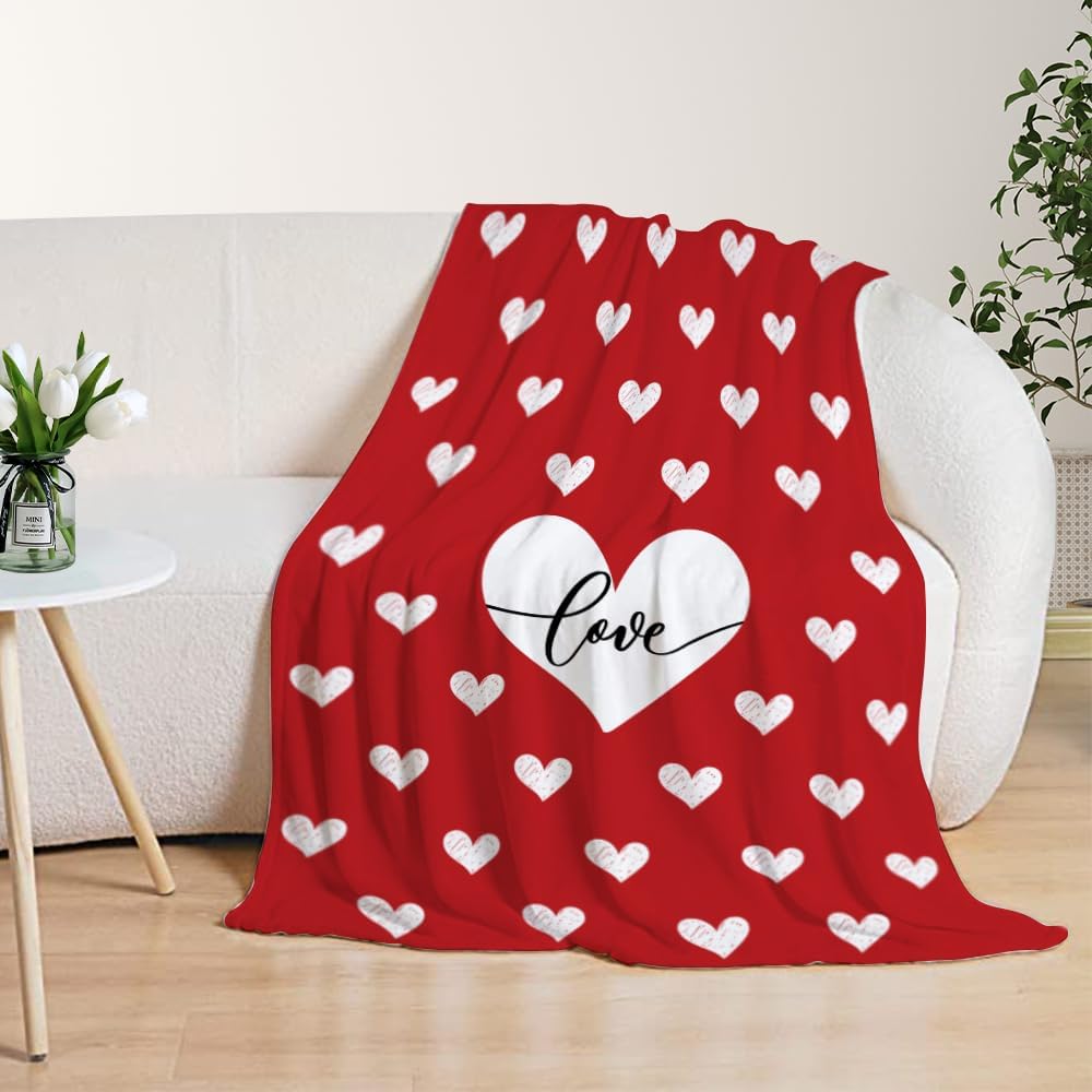YeeJu Valentines Day Throw Blanket Twin Size Red Love Heart Blanket Girlfriend Wife Couple Gift Blanket for Couch Bed Soft Cozy Lightweight Fuzzy Fleece Blankets and Throws 60x80