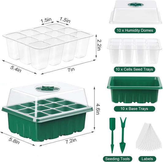 10 Pack Seed Starter Tray Seed Starter Kit (120 Cells Total Tray) with Adjustable Humidity Dome, Plant Germination Trays, Seed Starting Trays Mini Greenhouse Germination Kit for Seeds Growing Starting