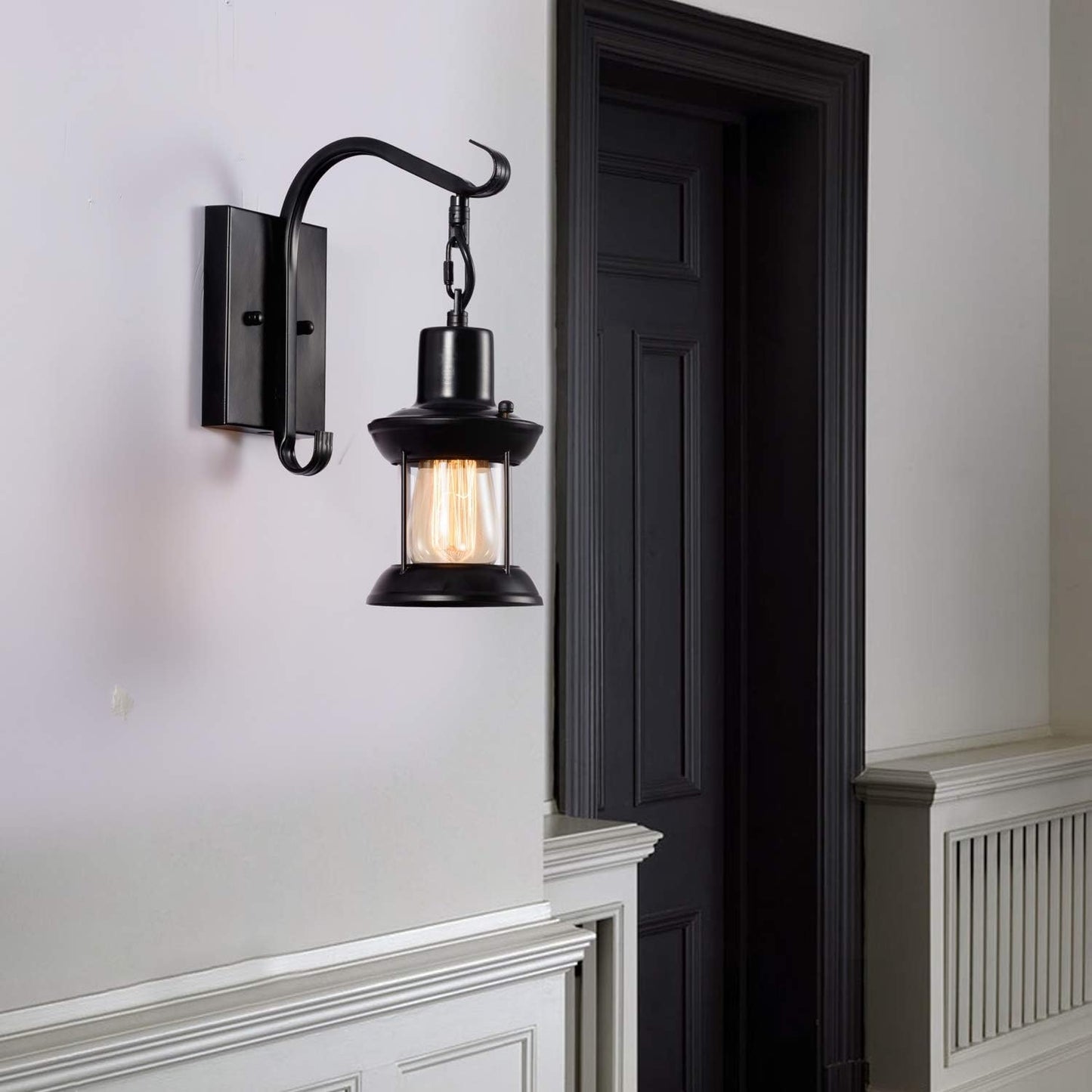 Vintage Wall Light Modern Black, Glass Shade Industrial Wall Sconce Plug in Lighting Fixture with 6.6FT Cord for Indoor Home Décor Headboard Rustic Retro Style (Black)