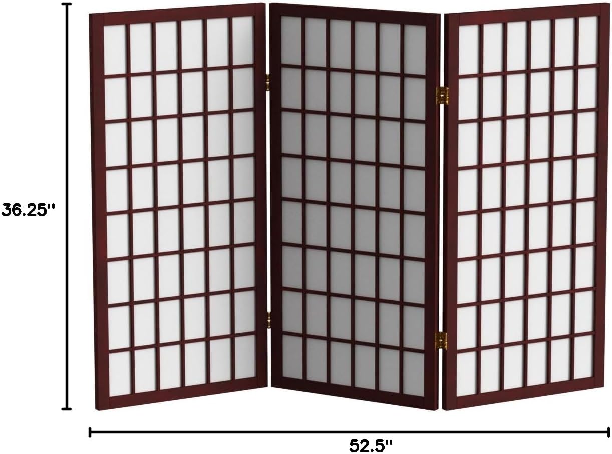 3 ft. Short Window Pane Shoji Screen - Rosewood - 3 Panels