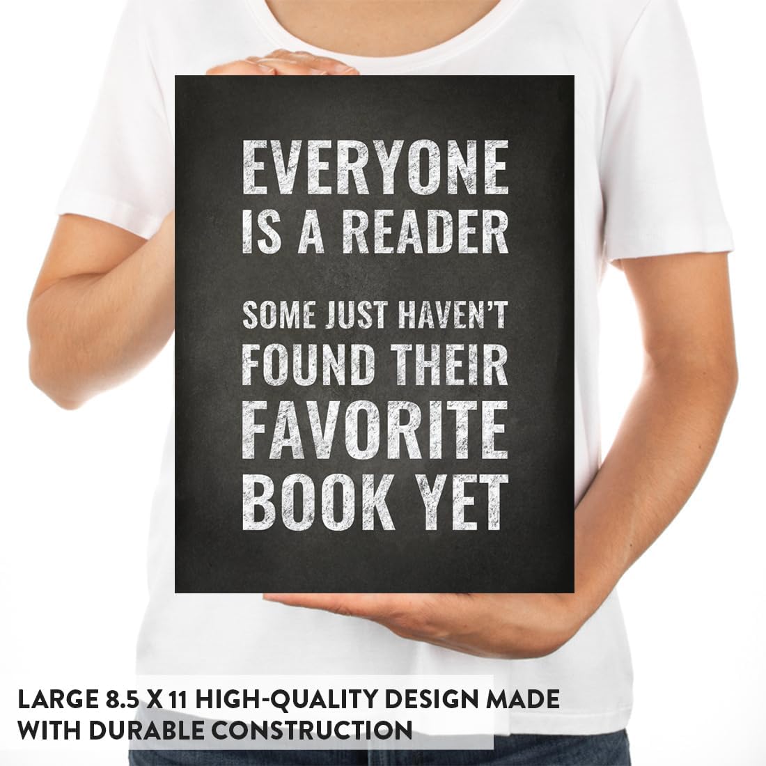 Andaz Press Library Wall Art, Everyone is a reader. Some just haven't found their favorite book yet, 8.5x11-inch Reading Quotes Office Home Classroom Library Poster 1-Pack, UNFRAMED Library Sign