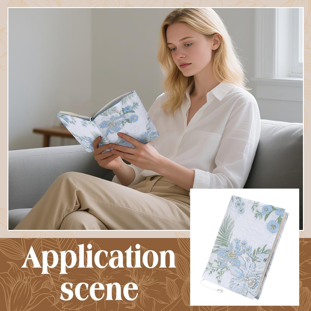 FINGERINSPIRE A5 Cloth Book Covers 8.46x6.37inch Light Blue Flower Pattern Fabric Book Protector Books Sleeves Cloth Books Protector for Notebooks Textbooks Bibles Novels Journals