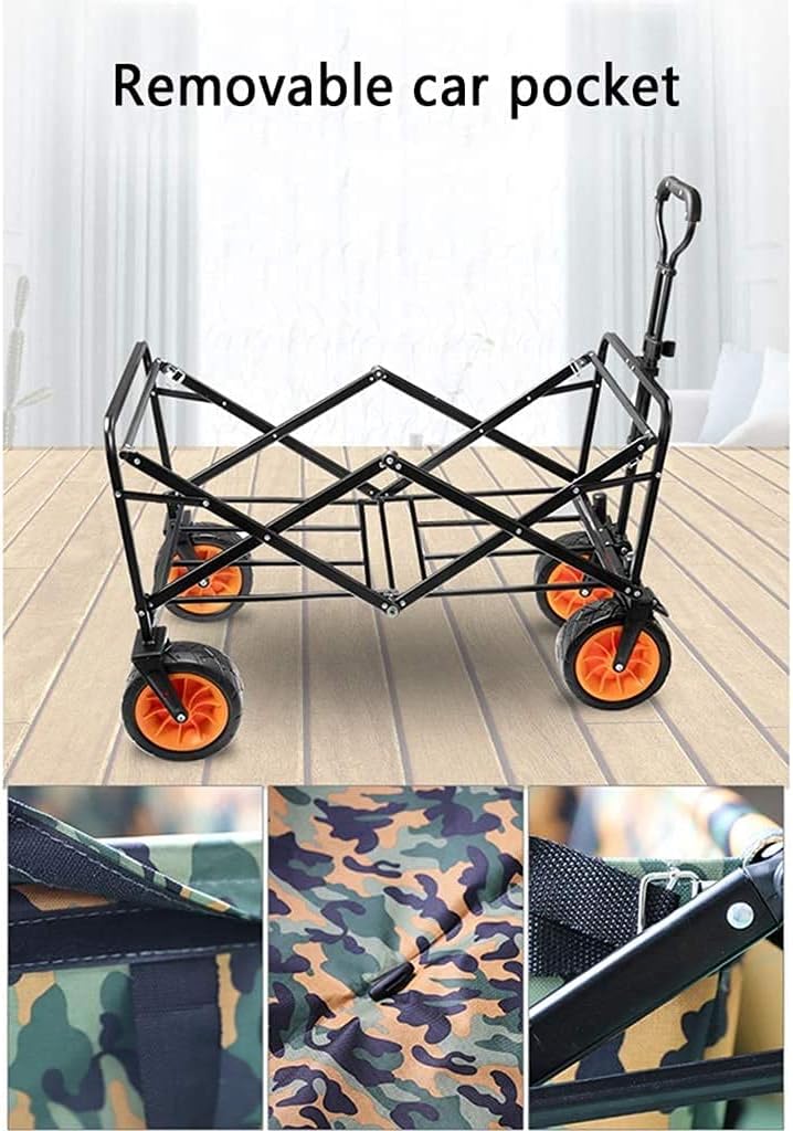 Outdoor Folding Utility Wagon Outdoor Shopping Cart with Romovable Canopy Portable Garden Cart with Storage Basket Foldable Beach Trolley Load-Bearing 80kg / 176lbs (Color : Red) (Orange)