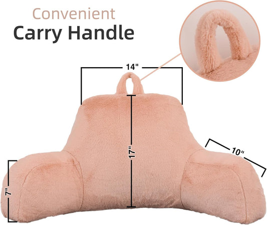 Faux Fur Wedge Reading Pillow with Arms — Large, Adult & Children, Bed or Couch