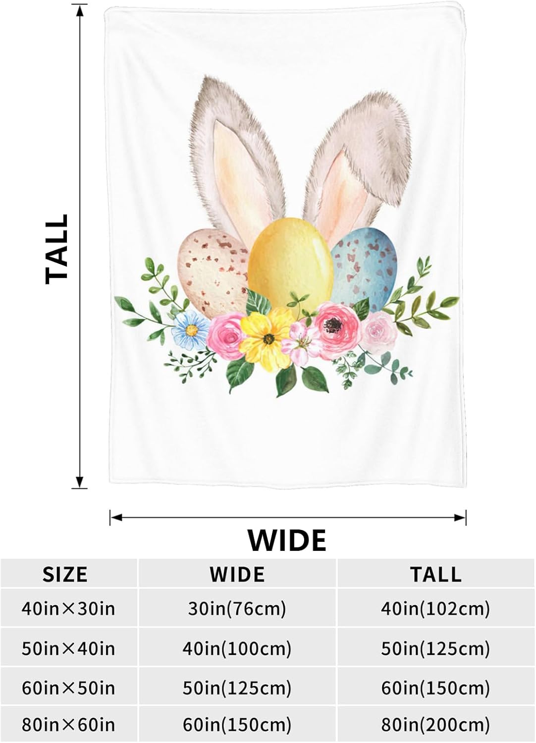Happy Easter Rabbit Fleece Throw Blanket for Women, Super Soft Blankets and Warm Throws, Cozy, Lightweight Cute 50" x 60" Anti-Pilling Flannel Blanket for Couch, Sofa and Bed