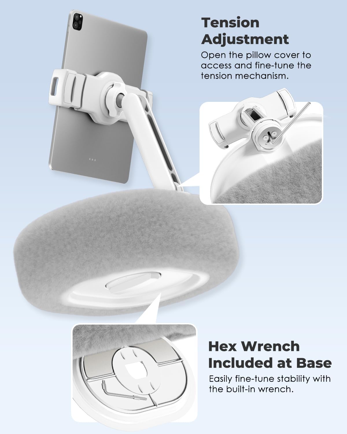 Viozon Tablet Pillow Stand,Kindle Pillow Stand, Compatible with 4-11" Tablet/Phone with Small Bowl, Kindle Holder Accessories,Idea for Reading and Video Watching On Bed,Gray