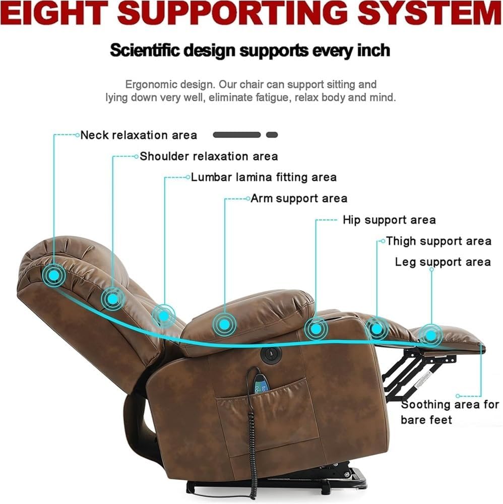 Power Lift Recliner Chair for Seniors, Leather Electric Chair with Armrests, Comfortable Lift Reclining Sofa Chair for Living Room, Home Theater Seating Recliner Chair