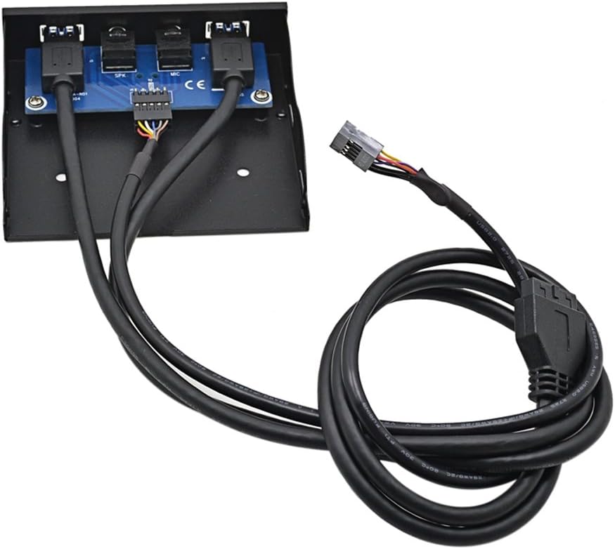 C-Zone 3.5" Floppy Bay High Speed 5 Gbps 20Pin 2 Port USB 3.0 Hub HD Audio 3.5mm Earphone Jack Mic Interface PC Front Panel Adapter