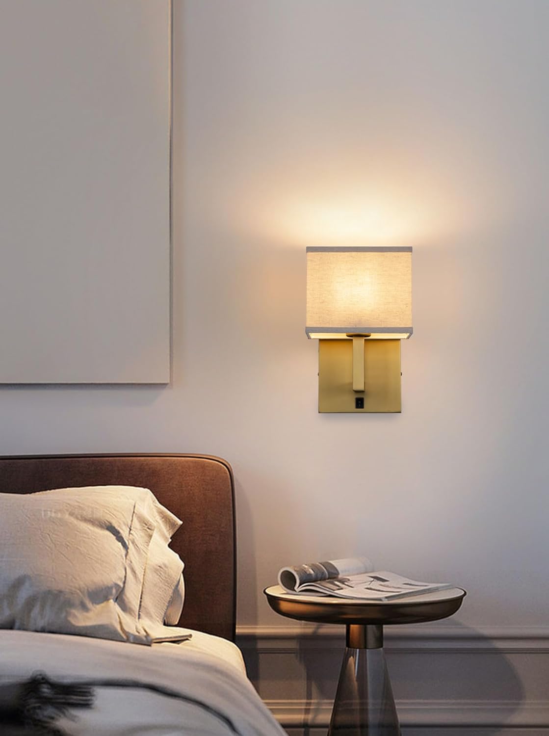 Yosoan Linen Boho Fabric Wall Sconce with On Off Switch, 1-Light Brass Vanity Retro Hardwired Indoor Vintage Industrial Wall Mount Lamp Fixture Lighting for Bedside Living Room Stairwell(Antique)