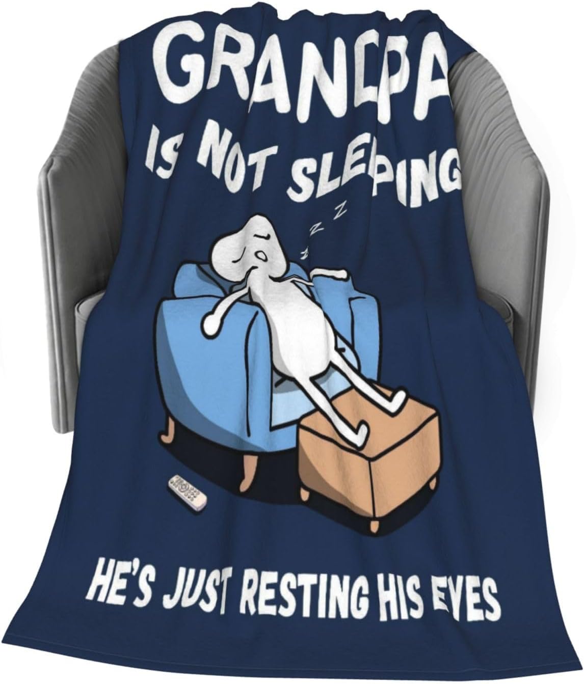 Funny Birthday Gifts for Grandpa from Grandkids, Grandpa is Not Sleeping Throw Blanket 50”x60”, Super Soft Blue Fleece Blanket for Grandfather, Napping Couch and Retirement Gifts Idea