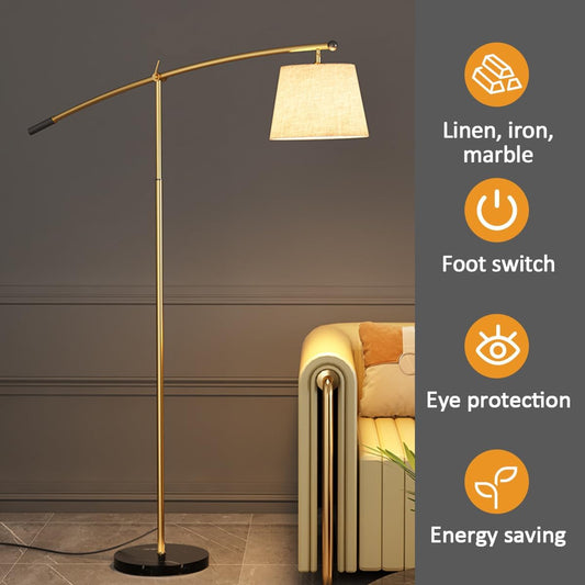 Gold Luxury Floor Lamps Adjustable Height Standing Lamp with Marble Base Floor Lamp with Linen Shade LED Warm Light 3000K Tall Standing Lamp for Reading Office Home Lighting