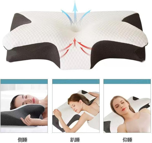 Orthosleep Almohada Cervical Adjustable Orthopedic Bed Cushion, Curved Neck Support Pillow, Cooling Memory Foam Cushion Suitable for Back and Stomach Sleeping Positions, Includes Eye Mask