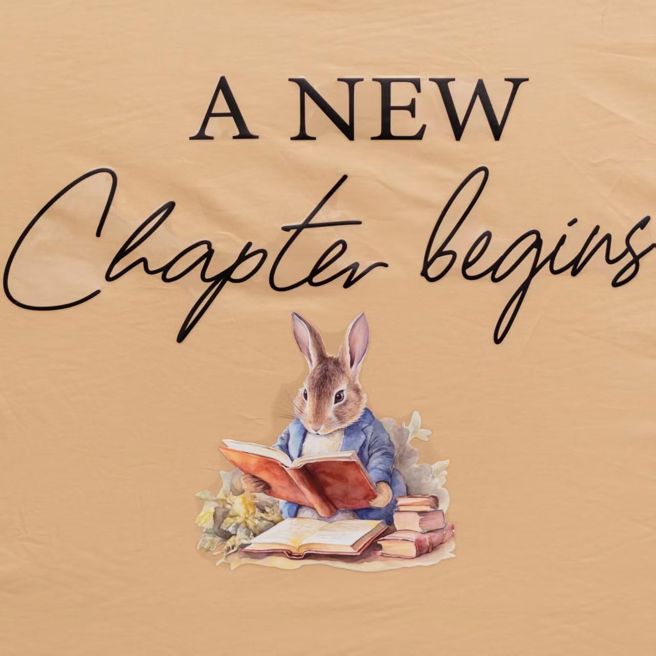 A New Chapter Begins Wall Decal - Spring Easter Party Bunny Stickers, Cute Rabbit Reading Theme Decorations for Baby Shower(Black)