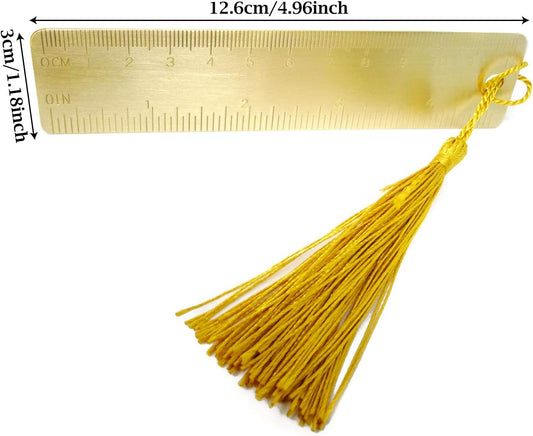Honbay 2PCS Gold Brass Straight Rulers Metal Copper Bookmarks with Tassels for Home School Library or Travel (5 Inch)