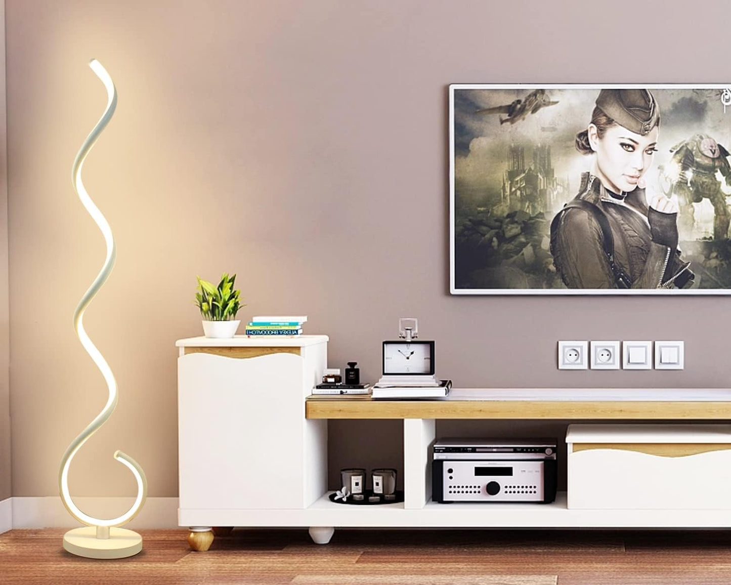 Spiral LED Floor Lamp, 40W Dimmable Floor Lamps for Living Room with Remote Control, Stepless Adjustable Colors & Brightness Standing Lamp Reading Corner Floor Lamp for Bedroom, Office -White
