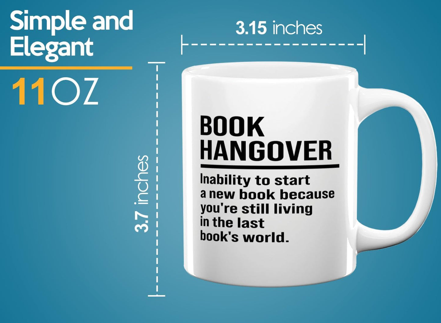 Book Lover Coffee Mug 11oz White -Book Hangover - Writer Editor Bookish Librarian Bibliophile Bookish Grammar Philosophers