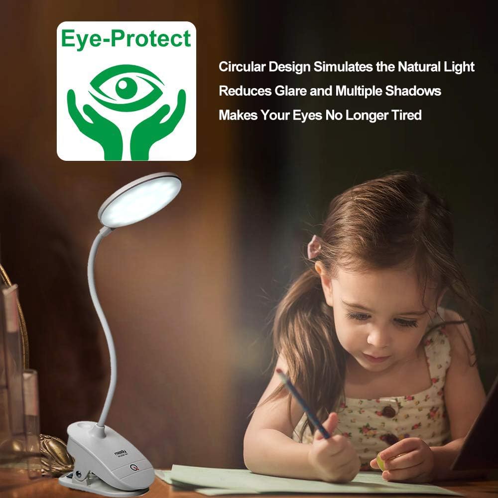 Miady 2 Pack Clip on Lamp,Battery Powered Reading Light,Clamp for Bed with 3 Brightness Level,USB Rechargeable