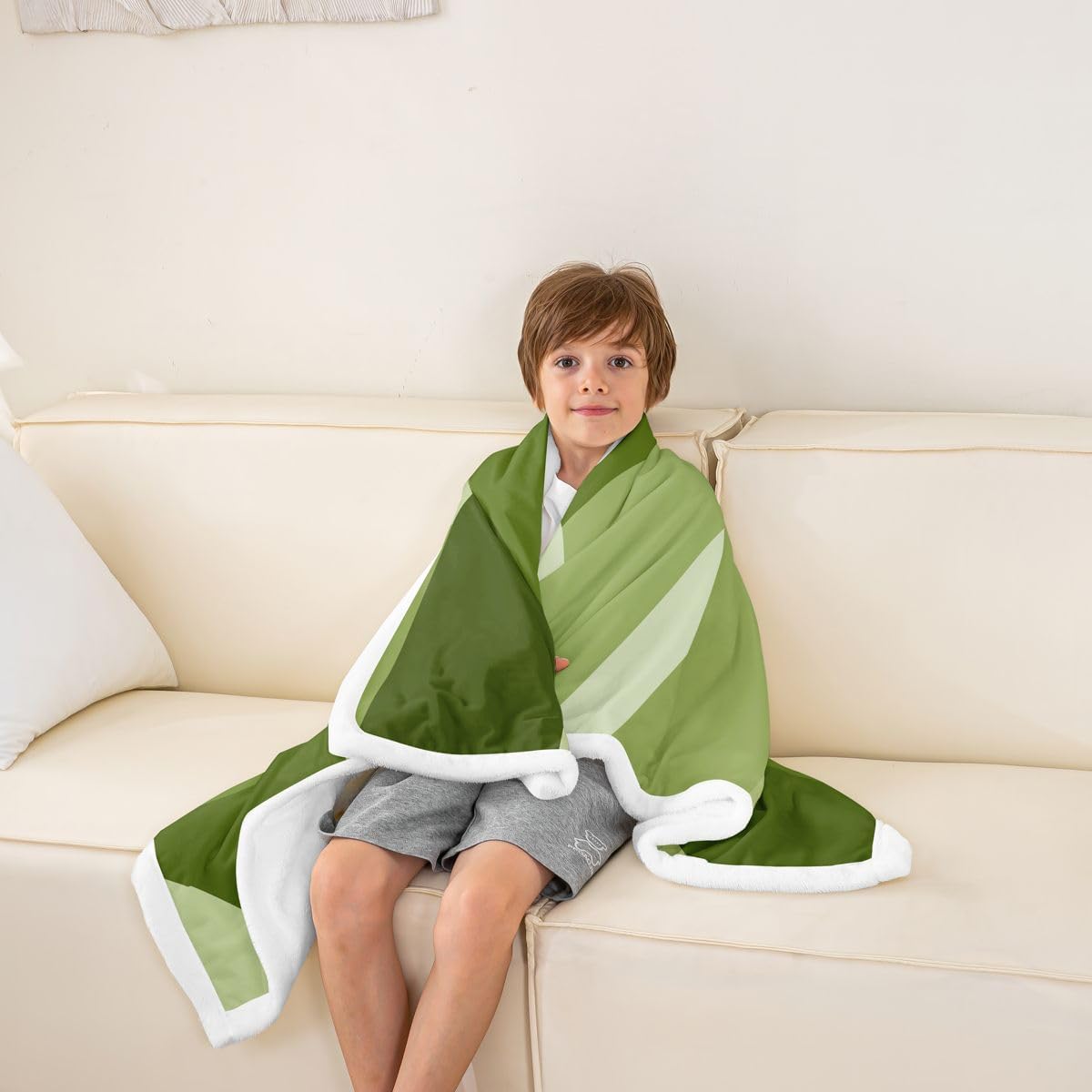 Feelyou Geometric Abstract Throw Blanket Green White Soft Fleece Sherpa Cozy Fuzzy Plush Warm Modern Art Fuzzy Plush Throw Luxury Baby 30"x40" for Bed Couch Living Room