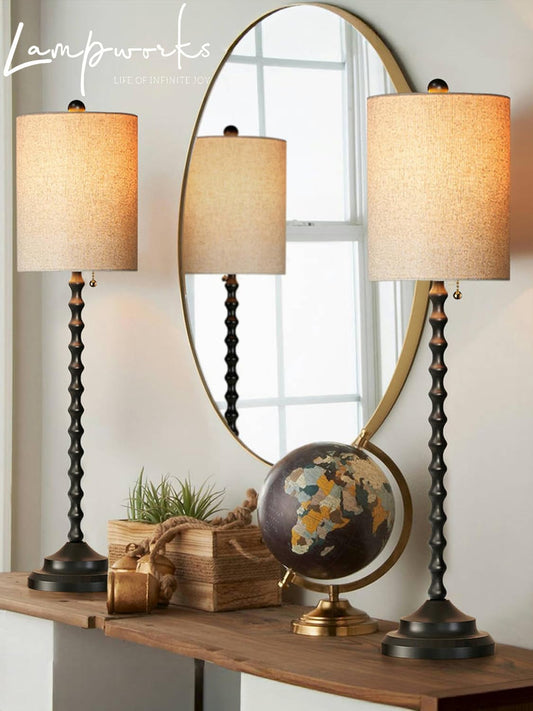 Buffet Lamps, Table Lamps Set of 2-30" H Tall with Sturdy Metal Bases & Textured Linen Shades - UL Certified, Ideal for Creating a Cozy Vibe in Living Rooms, Dining Rooms & Entryways (Black)