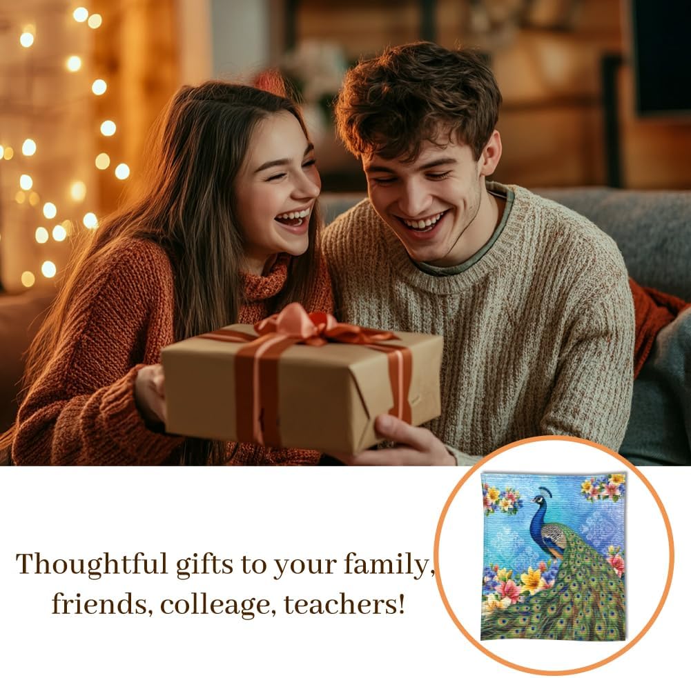 WADORN Vintage Peacock Throw Blanket, 500GSM,Elegant Peacock Floral Cozy Throw Blanket Fuzzy Soft Flannel Fleece Blanket for Home Office Bedroom Living Room Camping Sofa Bed Couch Holiday, 51x59 Inch