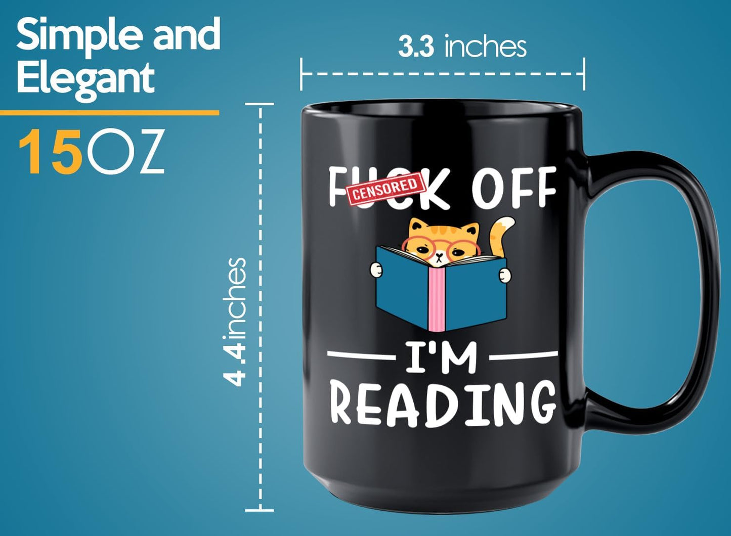 Sarcasm Coffee Mug 15oz Black -I'm reading - Book Lover Gift Student Bookman Nerd Bookworm Fiction Novel