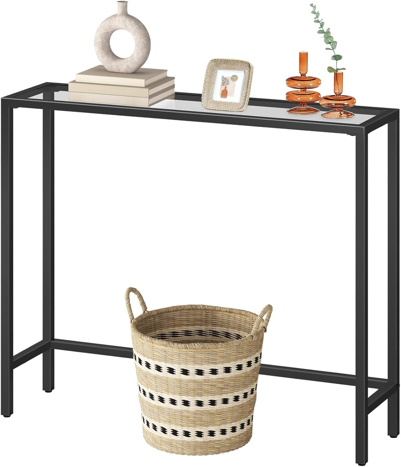 HOOBRO 29.5" Narrow Console Table, Tempered Glass Entryway Table, Modern Sofa Table Behind Couch, Small Side Table for Entrance, Living Room, Foyer, Hallway, Bedroom, Black BK07XG01