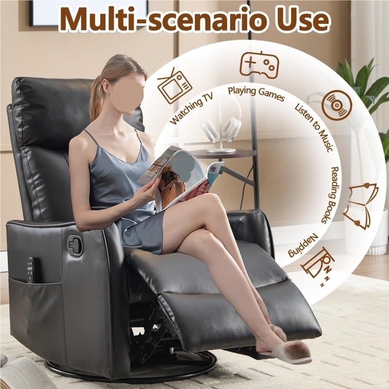 Massage Recliner Chair with Heat Adults Adjustable Footrest High Back Swivel Rocking Recliners Chairs for Small Spaces Living Room Bedroom Meeting