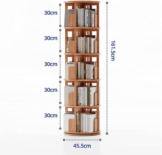 360° Rotating Bookshelf - 5-Tier Floor-to-Ceiling Bookcase, Space-Saving Home Organizer, Reliable & Stable Storage for Books & Decor, Ideal for Living Room & Office