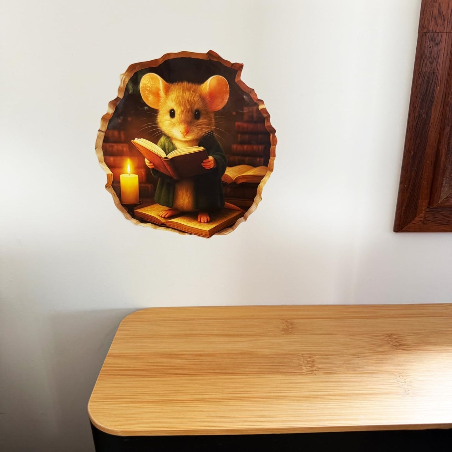 GRITKULTURE Removable Mouse Reading Book in Mouse Hole Decal Sticker 5.1inch 2 Pack. Mouse Hole in The Wall Sticker with 3D Effect. Wall Decoration, Funny Gift, Potty Training, Prank (#3)