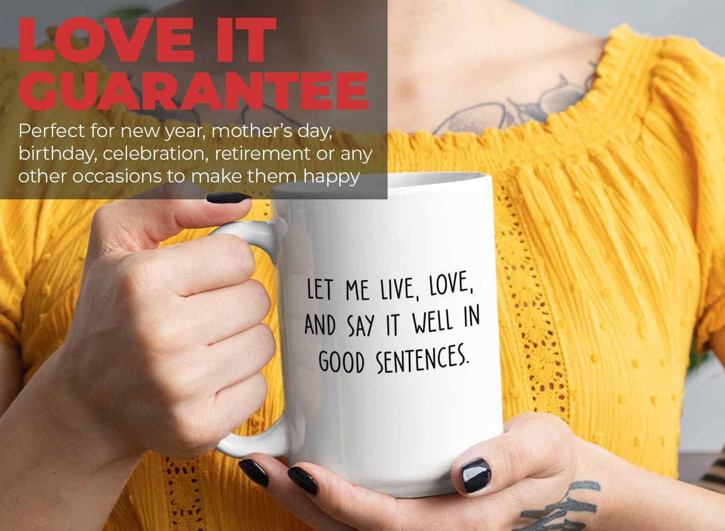 Bubble Hugs Writer Coffee Mug 15oz White - Let me lve, love, and say it well in good sentences. - Reading Book Lover for Bookworm Bibliophile Librarians Author Readers Bookish