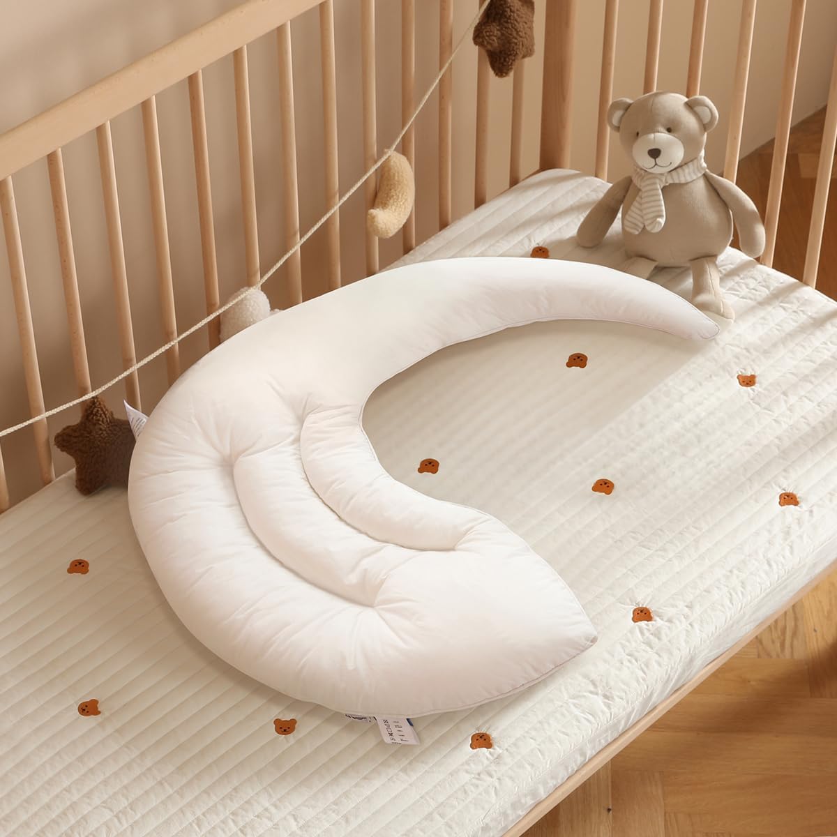 Choc chick Curve Long Toddler Kids Body Pillow for Sleeping, 34x27 inches Moon Shape Soft Child Hug Pillow, 100% Natural Cotton Pillowcase, Washable & Breathable Crib Pillow for Kids