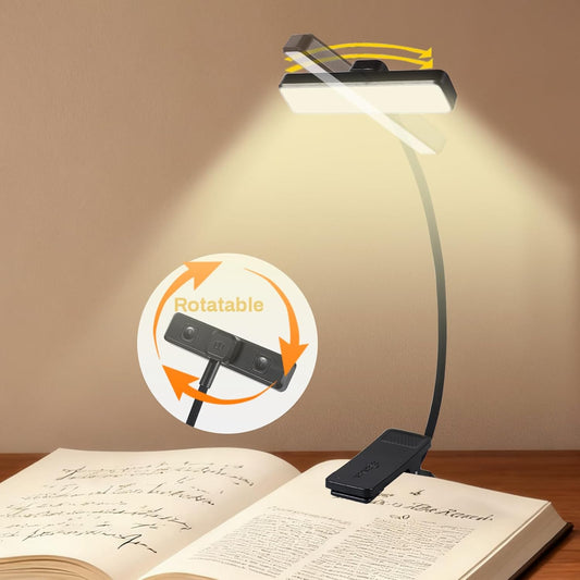 VAVOFO Rechargeable Book Light Rotatable:24 LEDs Reading Light, 3-Color & 9-Brightness Book Lamp, Eye Cared 120Hrs Runtime Lightweight Clip on Led Light for Book Lovers (Black)