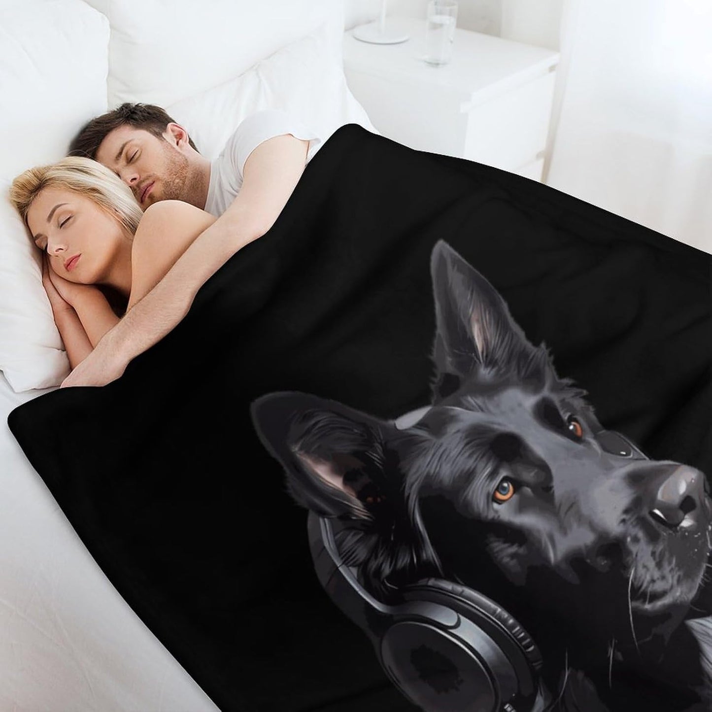 German Shepherd Wearing Headphones Reading Soft Throw Blanket Flannel Warm Lightweight Cozy Plush Blanket for Couch Sofa Bedroom Travel