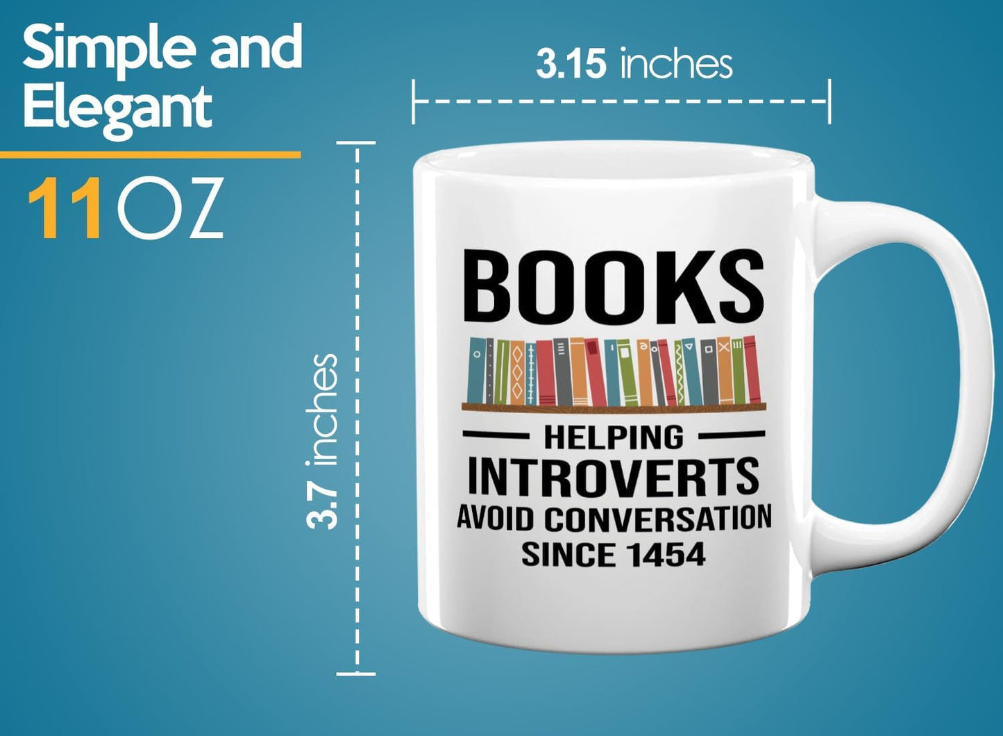 Book Lover Coffee Mug 11oz White -Helping Introverts - Writer Editor Bookish Librarian Bibliophile Bookish Grammar Philosophers