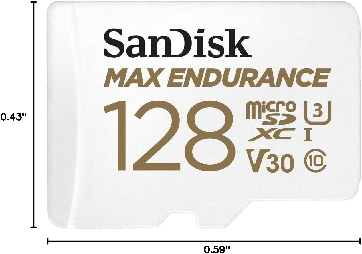 SanDisk 128GB MAX Endurance microSDXC Card with Adapter for Home Security Cameras and Dash cams - C10, U3, V30, 4K UHD, Micro SD Card - SDSQQVR-128G-GN6IA