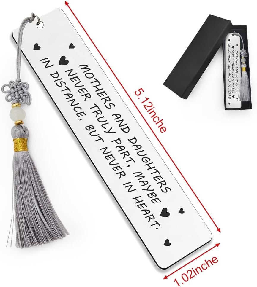Ptzizi Mothers and Daughters Never Truly Part, Inspirational Metal Engraved Bookmark with Tassel Mom Bookmark Clip for Mother Mama Birthday Mother's Day Thanksgiving's Day Christmas Gifts
