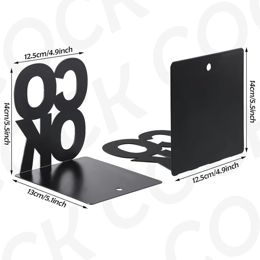 Hotop Cookbook Bookends Kitchen Decorative Metal Supports for Book-Rack Desk Kitchen Book Shelf Holder for Shelves Distinctive Appearance Design Book Ends Metal Supports(Black)