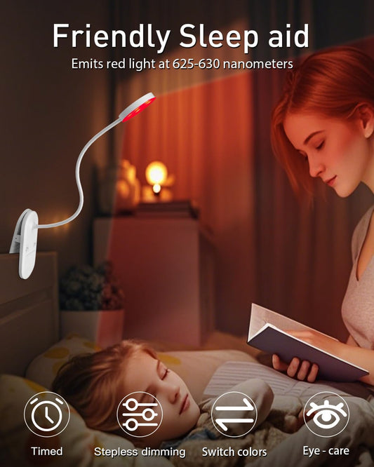 Diomart Rechargeable LED Desk Lamp, Clip on Dimmable Reading Light with Timer, Red Light Sleep Aid Bedside Lamp for Workbench, Kids, Studying, Home