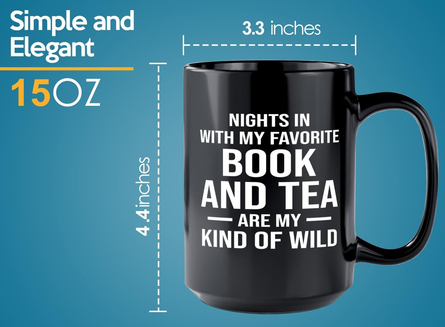 Book Lover Coffee Mug 15oz Black -Book and Tea - Gift For Poets Bookish People Bibliophile Librarian Book Club Reader