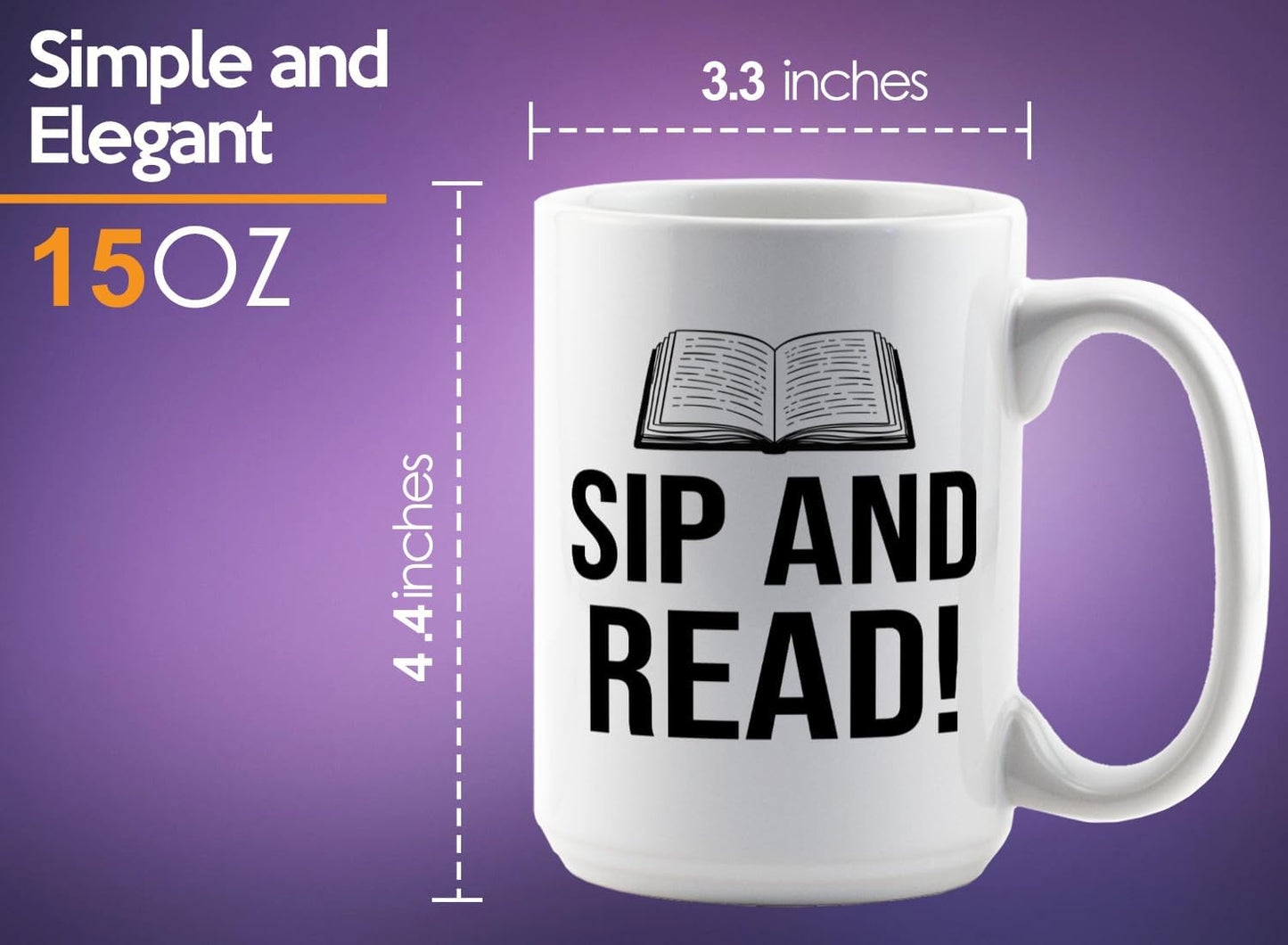 Book Lover Coffee Mug 15oz White -Sip and Read - Bookworm Literature Library Book Lover Reader Booked Editor Intellectual Studious