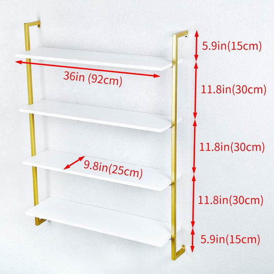Industrial Metal Wall Shelf,Floating Wood Shelves Wall Mounted,36in Real Wood Book Shelves,4 Tier for Bedrooms Office