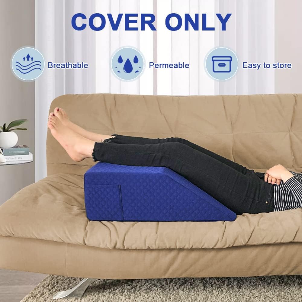 Leg Elevation Pillow Case Contour Leg Wedge Cover Case Only Knee Pillowcase Replacement Feet Lift Rest Surgery Recovery Bed Pillows Covers with Pocket ,Washable Protector (24 X 21 X 8)