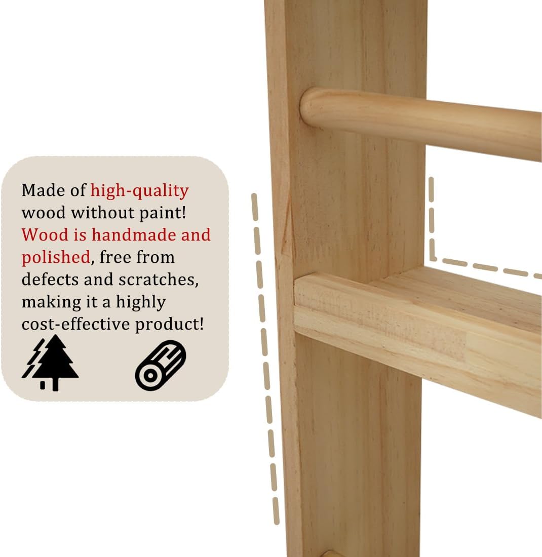 Wooden Kids Bookshelf, Wall Mount Shelf with Hooks, Organizer for Toys and Books, Space-Saving | with Hooks, Space-Saving