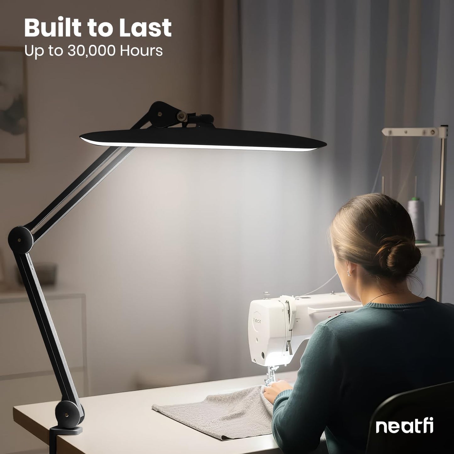 Neatfi XL 2200 Lumens 24W LED Desk Lamp with Clamp - Shadow-Free Task Lighting | 4-Level Dimming | Home Office & Crafts Use | 20-Inch Wide Head (Non-CCT, Black)