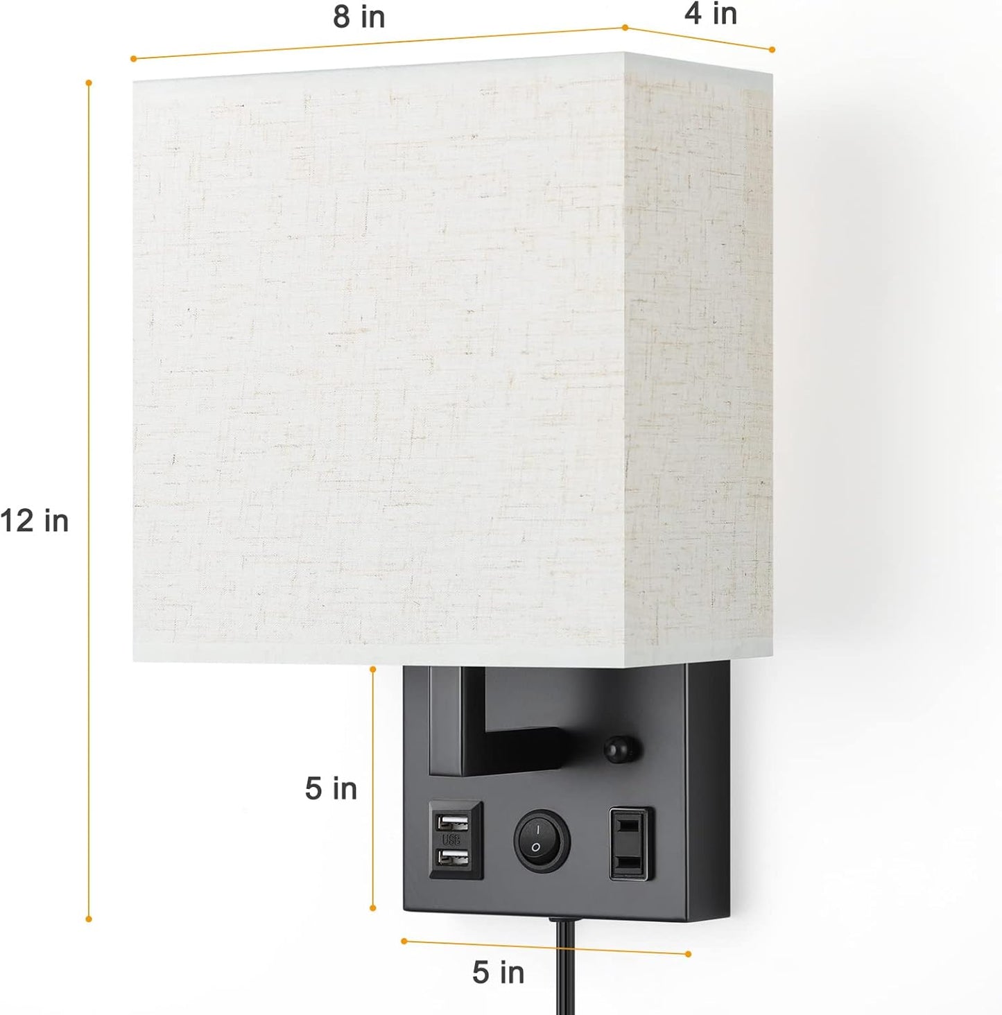 Vrisa Wall Sconces Wall Lamps for Bedrooms Set of 2 Plug in Bedside Lights Wall Mounted with USB Ports Outlet Wall Light Fixtures for Bedroom Living Room Black (2 Bulbs Included)