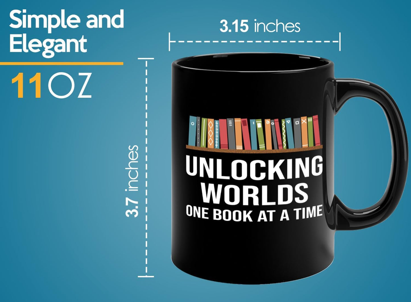 Book Lover Coffee Mug 11oz Black -Unlocking Worlds - Gift For Poets Bookish People Bibliophile Librarian Book Club Reader
