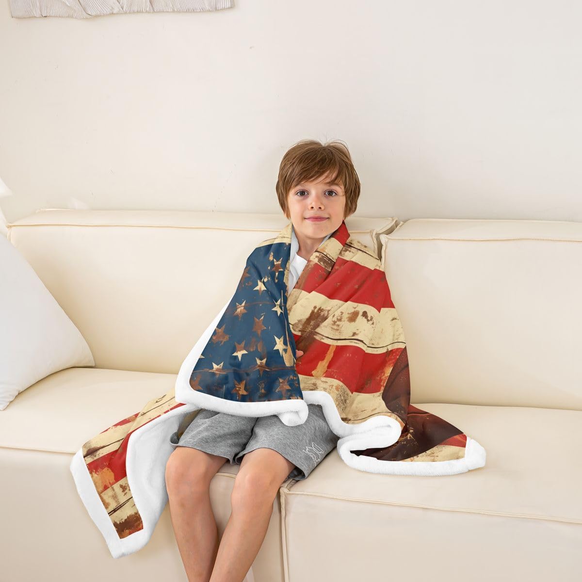 Feelyou Football Throw Blanket American Flag Print Soft Fleece Sherpa Cozy Fuzzy Plush Warm Faded Flag Texture Fuzzy Plush Throw Sports Twin 60"x80" Classic Rugby Design for Bed Couch Living Room