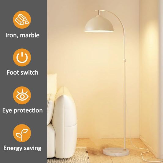 Nordic Simple Floor Lamps Adjustable Height Floor Reading Lamp 65in Arc Standing Lights with Marble Base Modern Adjustable Metal Head Tall Lamp for Bedroom Office Kids Room (Bulb Included)