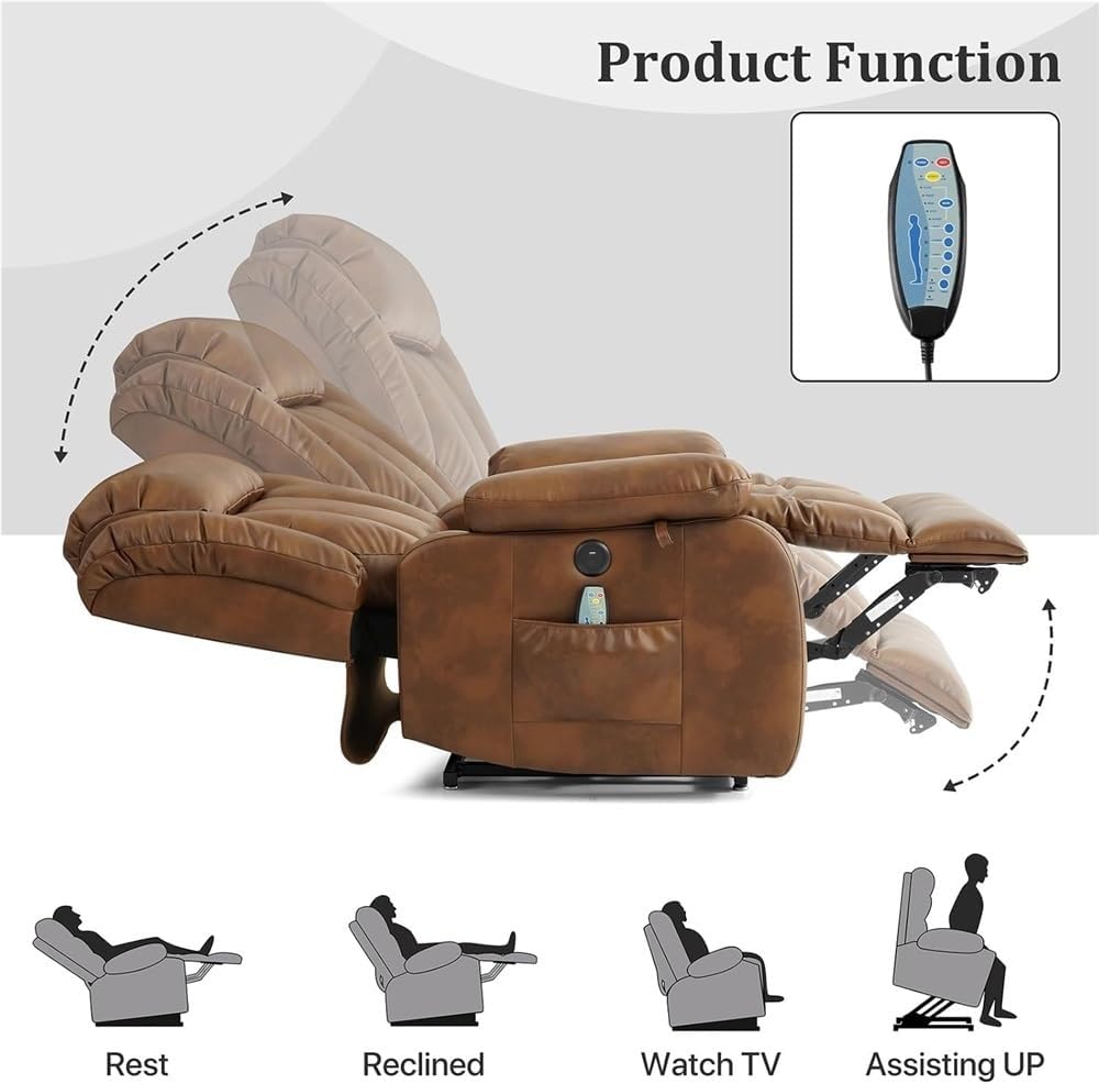 Heated Massage Dual Motor Electric Power Lift Recliner Chair for Elderly Infinite Adjustable Large Upholstered Breathable Leather Mobility Armchair Support Sofa