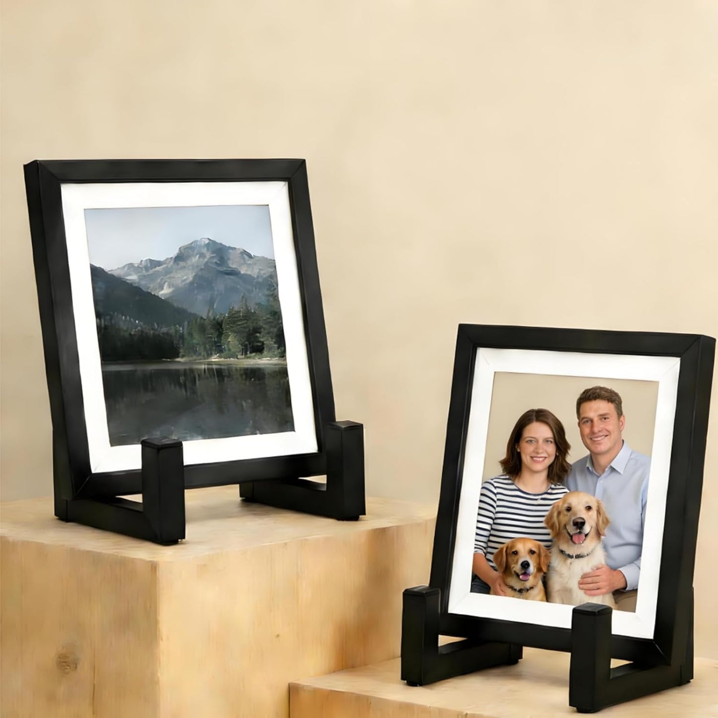 2 Pack Large Plate Stands, 8" Tall Picture Stands for Display, Industrial-Style Metal Wall Mount Photo Frame Holders, Heavy Duty Black Tabletop Easels for Pictures, Books, Platters, Artworks